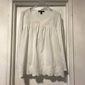 Gloria Vanderbilt White Embroidered Boho Peasant Tunic Blouse Roll sleeve XL